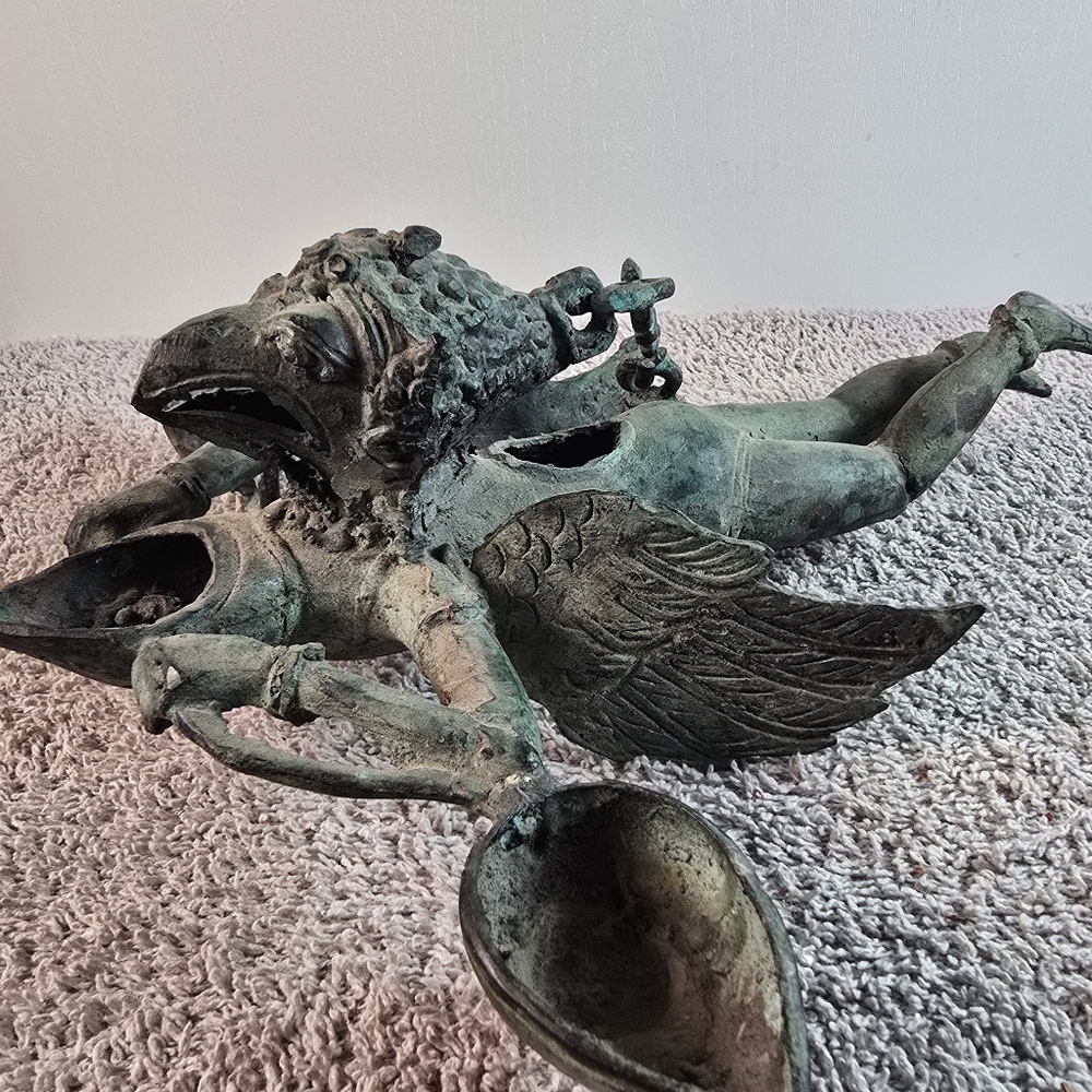 Hanging Bronze Flying Garuda Oil Lamp - Picture 10 of 16